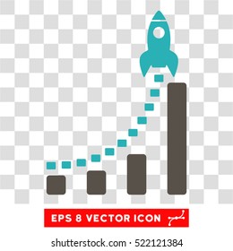 Rocket Business Start EPS vector pictograph. Illustration style is flat iconic bicolor grey and cyan symbol on white background.