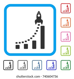 Rocket Business Start icon. Flat grey pictogram symbol in a light blue rounded squared frame. Black, gray, green, blue, red, orange color versions of Rocket Business Start vector.