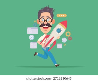 Ilustrador De Conceito De Foguete E Empresário