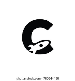 rocket c font logo flat vector logo template