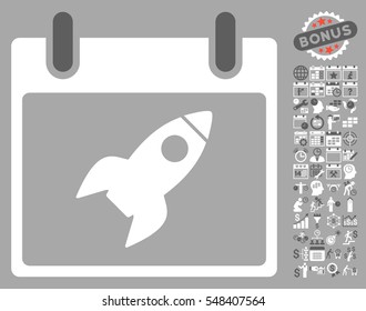 Rocket Calendar Day icon with bonus calendar and time management pictograph collection. Vector illustration style is flat iconic symbols, dark gray and white, silver background.