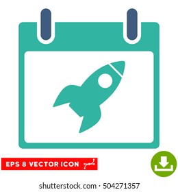 Rocket Calendar Day icon. Vector EPS illustration style is flat iconic bicolor symbol, cobalt and cyan colors.