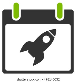 Rocket Calendar Day vector pictograph. Style is flat graphic bicolor symbol, eco green and gray colors, white background.