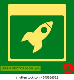 Rocket Calendar Page icon. Vector EPS illustration style is flat iconic symbol, yellow color.