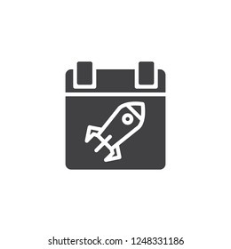 Rocket Calendar Page vector icon. filled flat sign for mobile concept and web design. Business startup day simple solid icon. Symbol, logo illustration. Pixel perfect vector graphics