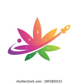 rocket and cannabis logo design. unique cannabis logo and spaceship design illustration