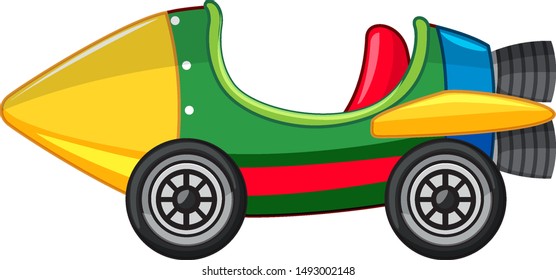 Rocket car in green and yellow color illustration