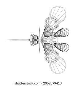 Rocket carrying space shuttle. Vector rendering of 3d. Wire-frame style. Elements of this image furnished by NASA