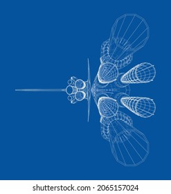 Rocket carrying space shuttle. Vector rendering of 3d. Wire-frame style. Elements of this image furnished by NASA