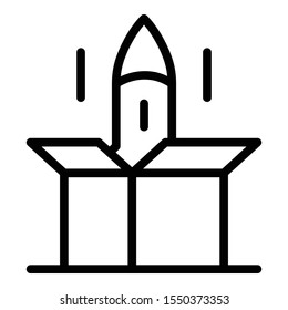 Rocket carton box icon. Outline rocket carton box vector icon for web design isolated on white background