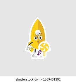 rocket cartoon character design with expression and candy. you can use for stickers, pins or patches
