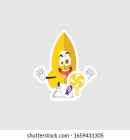 rocket cartoon character design with expression and candy. you can use for stickers, pins or patches