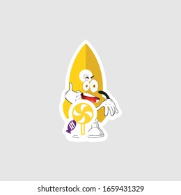 rocket cartoon character design with expression and candy. you can use for stickers, pins or patches