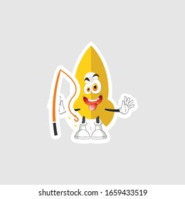 rocket cartoon character design with expression with fishing rod. you can use for stickers, pins or patches