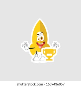 rocket cartoon character design with expression and trophy. you can use for stickers, pins or patches