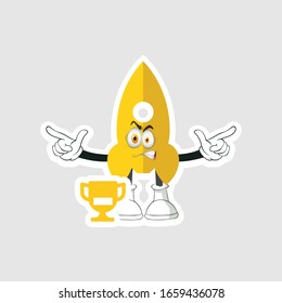 diseño de caricaturas de cohete con expresión y trofeo. puede usarse para pegatinas, pasadores o parches