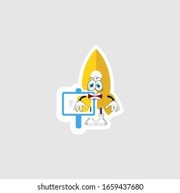rocket cartoon character design with expression and blue board. you can use for stickers, pins or patches