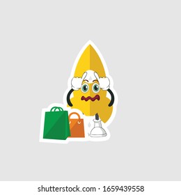 rocket cartoon character design with expression and shopping bag. you can use for stickers, pins or patches