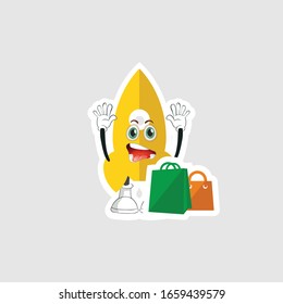 rocket cartoon character design with expression and shopping bag. you can use for stickers, pins or patches