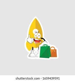 rocket cartoon character design with expression and shopping bag. you can use for stickers, pins or patches