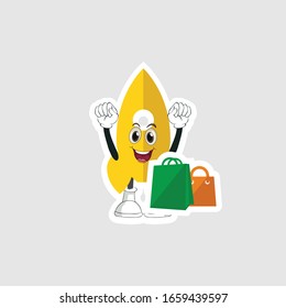 rocket cartoon character design with expression and shopping bag. you can use for stickers, pins or patches
