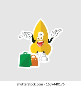rocket cartoon character design with expression and shopping bag. you can use for stickers, pins or patches