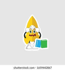 rocket cartoon character design with expression and book. you can use for stickers, pins or patches