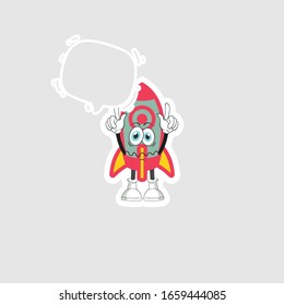 rocket cartoon character design with expression and chat bubble. you can use for stickers, pins or patches