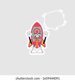 rocket cartoon character design with expression and chat bubble. you can use for stickers, pins or patches