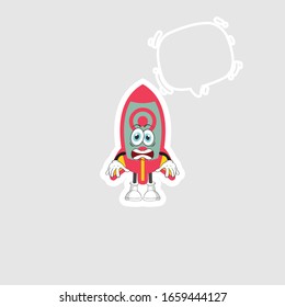 rocket cartoon character design with expression and chat bubble. you can use for stickers, pins or patches