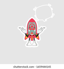 rocket cartoon character design with expression and chat bubble. you can use for stickers, pins or patches
