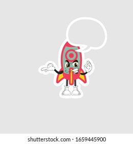 rocket cartoon character design with expression and chat bubble. you can use for stickers, pins or patches