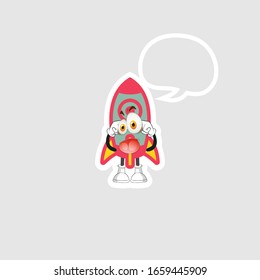 rocket cartoon character design with expression and chat bubble. you can use for stickers, pins or patches