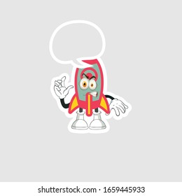 rocket cartoon character design with expression and chat bubble. you can use for stickers, pins or patches