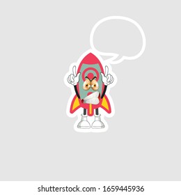 rocket cartoon character design with expression and chat bubble. you can use for stickers, pins or patches