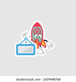 rocket cartoon character design with expression and blue board. you can use for stickers, pins or patches