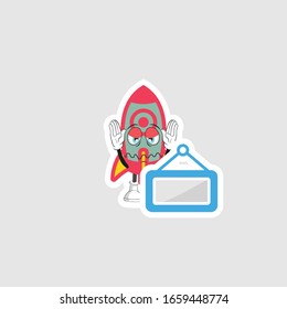 rocket cartoon character design with expression and blue board. you can use for stickers, pins or patches