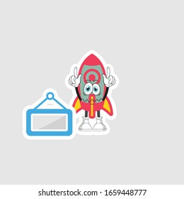 rocket cartoon character design with expression and blue board. you can use for stickers, pins or patches