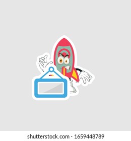 rocket cartoon character design with expression and blue board. you can use for stickers, pins or patches