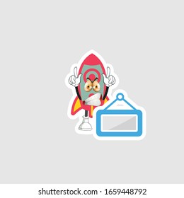 rocket cartoon character design with expression and blue board. you can use for stickers, pins or patches