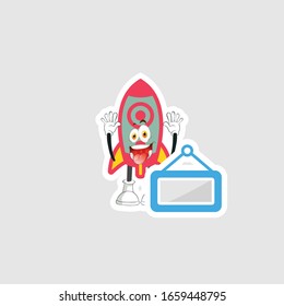 rocket cartoon character design with expression and blue board. you can use for stickers, pins or patches