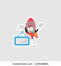rocket cartoon character design with expression and blue board. you can use for stickers, pins or patches