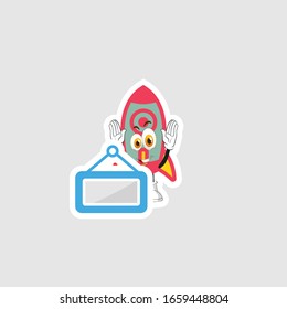 rocket cartoon character design with expression and blue board. you can use for stickers, pins or patches