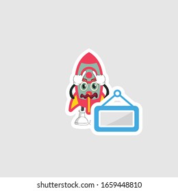 rocket cartoon character design with expression and blue board. you can use for stickers, pins or patches