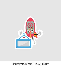 rocket cartoon character design with expression and blue board. you can use for stickers, pins or patches