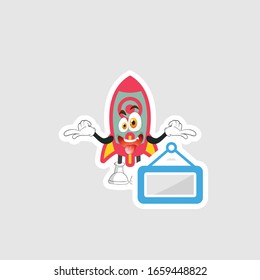 rocket cartoon character design with expression and blue board. you can use for stickers, pins or patches