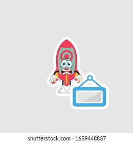 rocket cartoon character design with expression and blue board. you can use for stickers, pins or patches