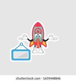 rocket cartoon character design with expression and blue board. you can use for stickers, pins or patches