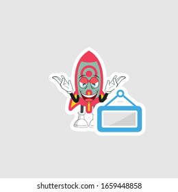 rocket cartoon character design with expression and blue board. you can use for stickers, pins or patches
