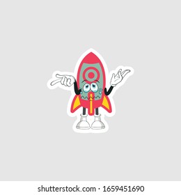 rocket cartoon character design with expression. you can use for stickers, pins or patches